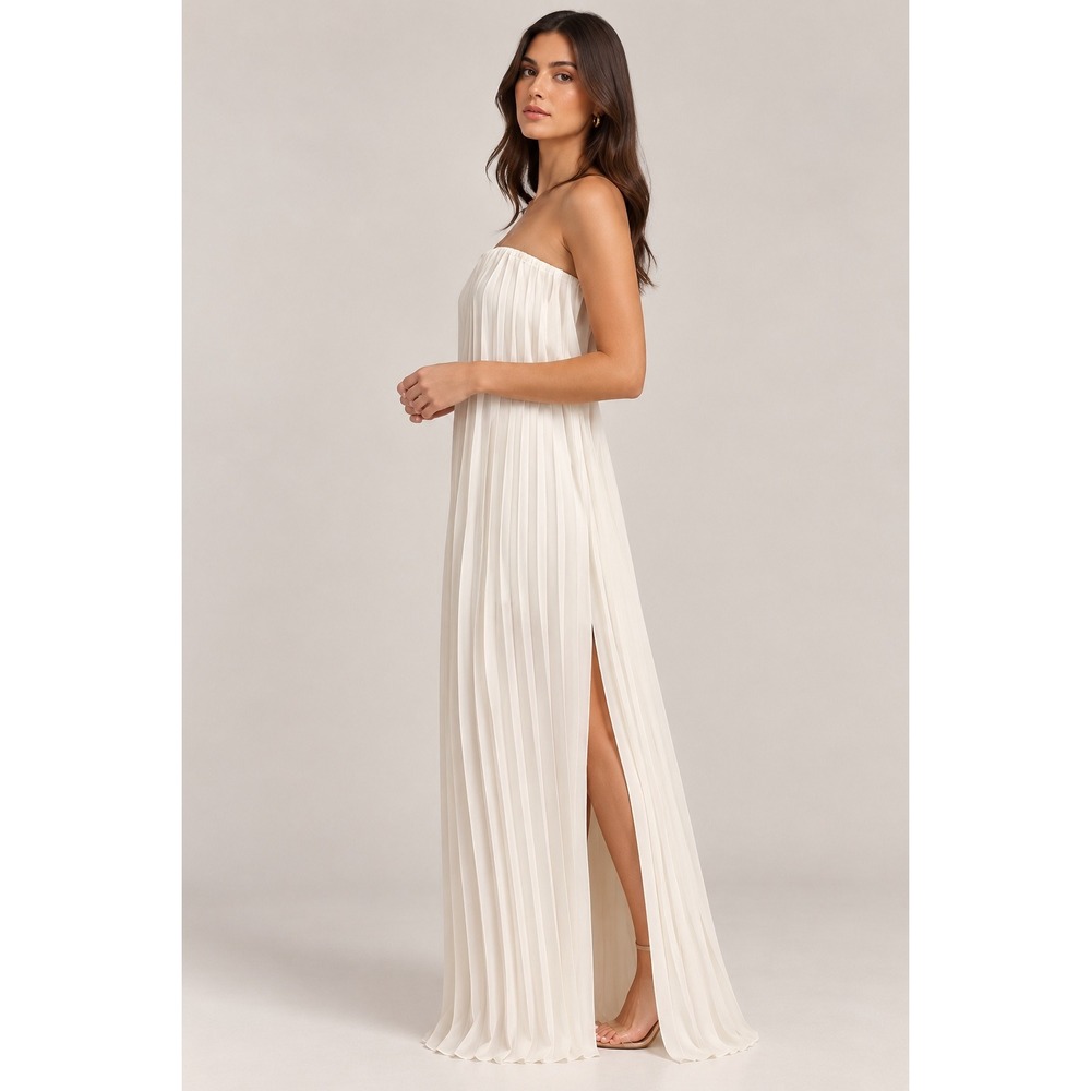 MESHKI Myrah Ivory Plissé Strapless Open Back Maxi Dress Size M